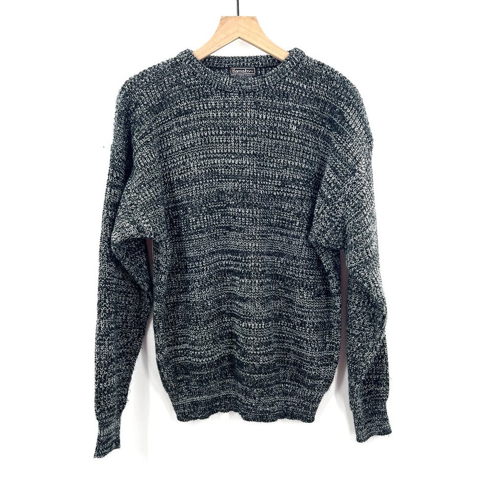 Vintage Barnaby marl knit sweater virgin acrylic black white crew neck 80s 90s L